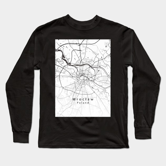 Wroclaw Poland City Map white Long Sleeve T-Shirt by Robin-Niemczyk
